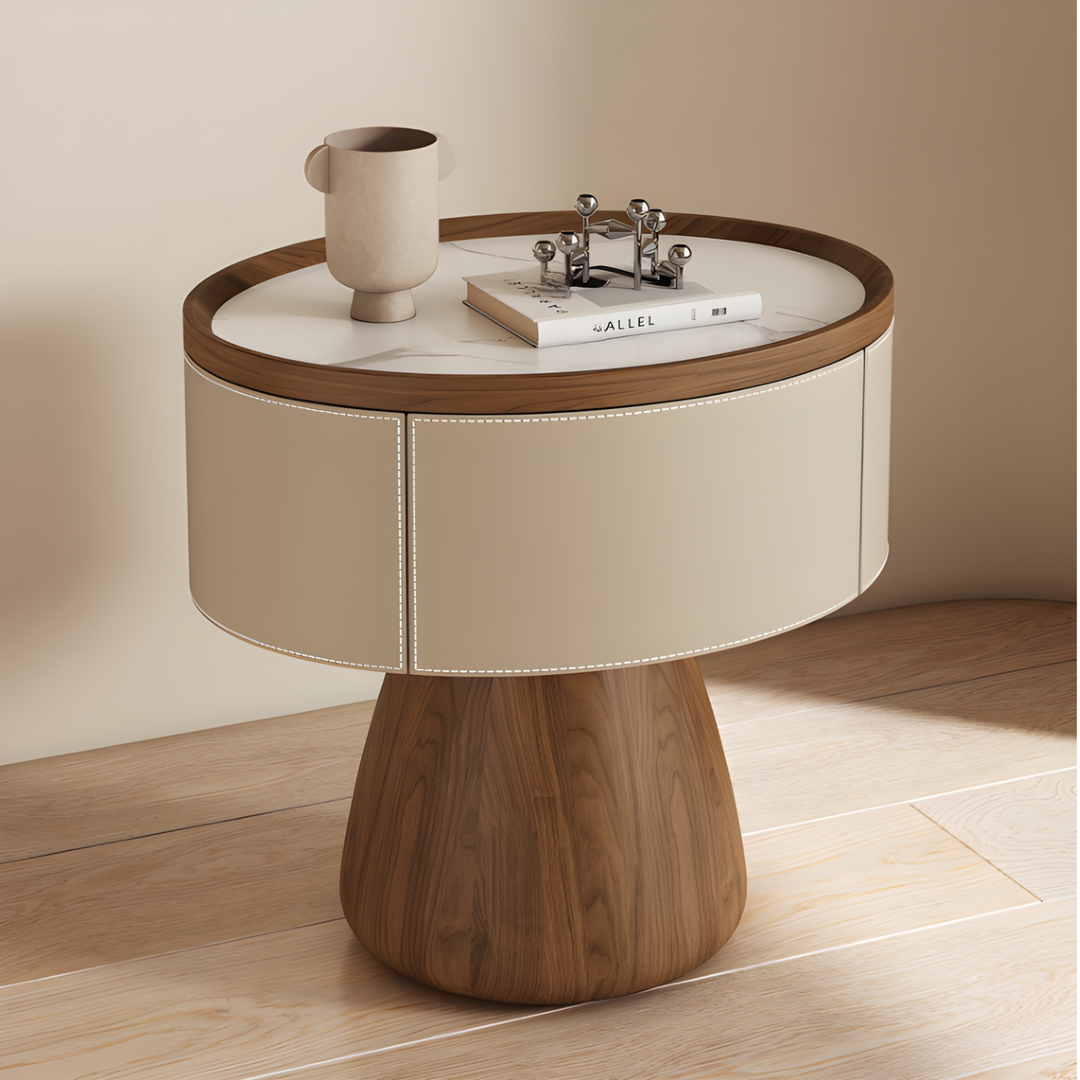 VELDRIN Modern Saddle Leather Bedside Table - Urban Mood Singapore