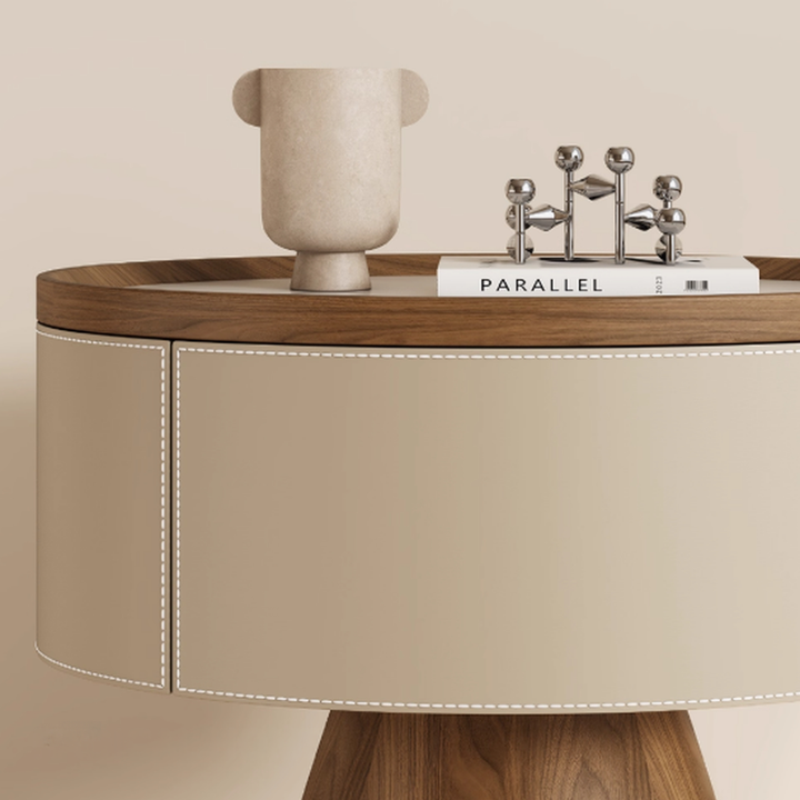 VELDRIN Modern Saddle Leather Bedside Table - Urban Mood Singapore