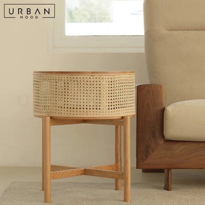 VERGA Rustic Rattan Side Table