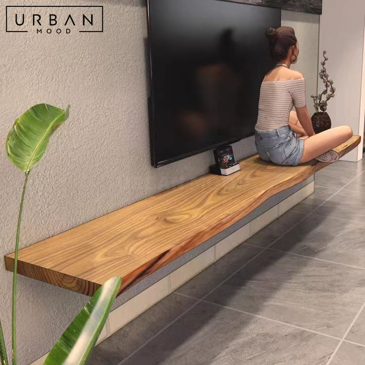 VERNIA Rustic Solid Wood Floating TV Console