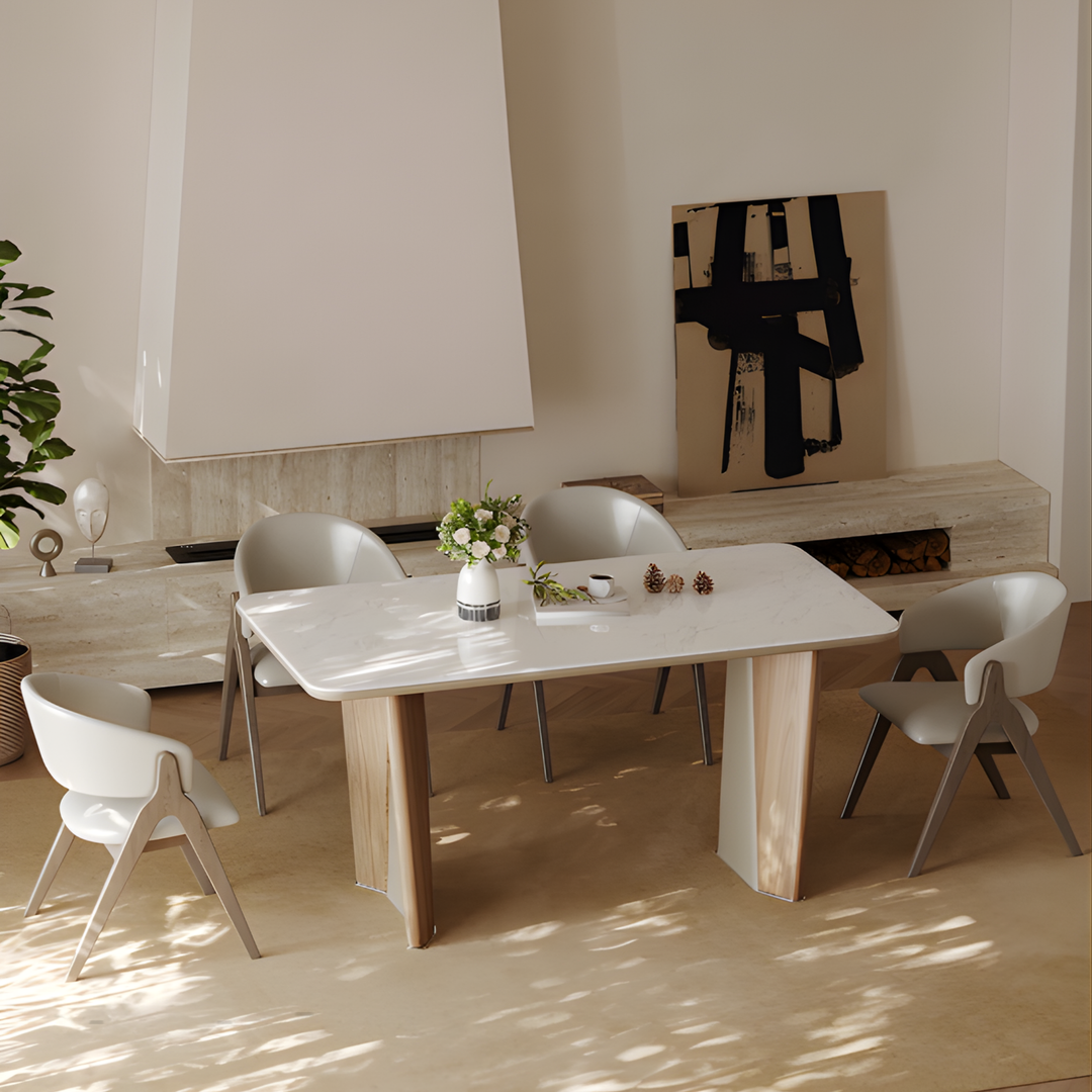 VIRENZA White Jade Stone Dining Table & Chair Set - Urban Mood Singapore