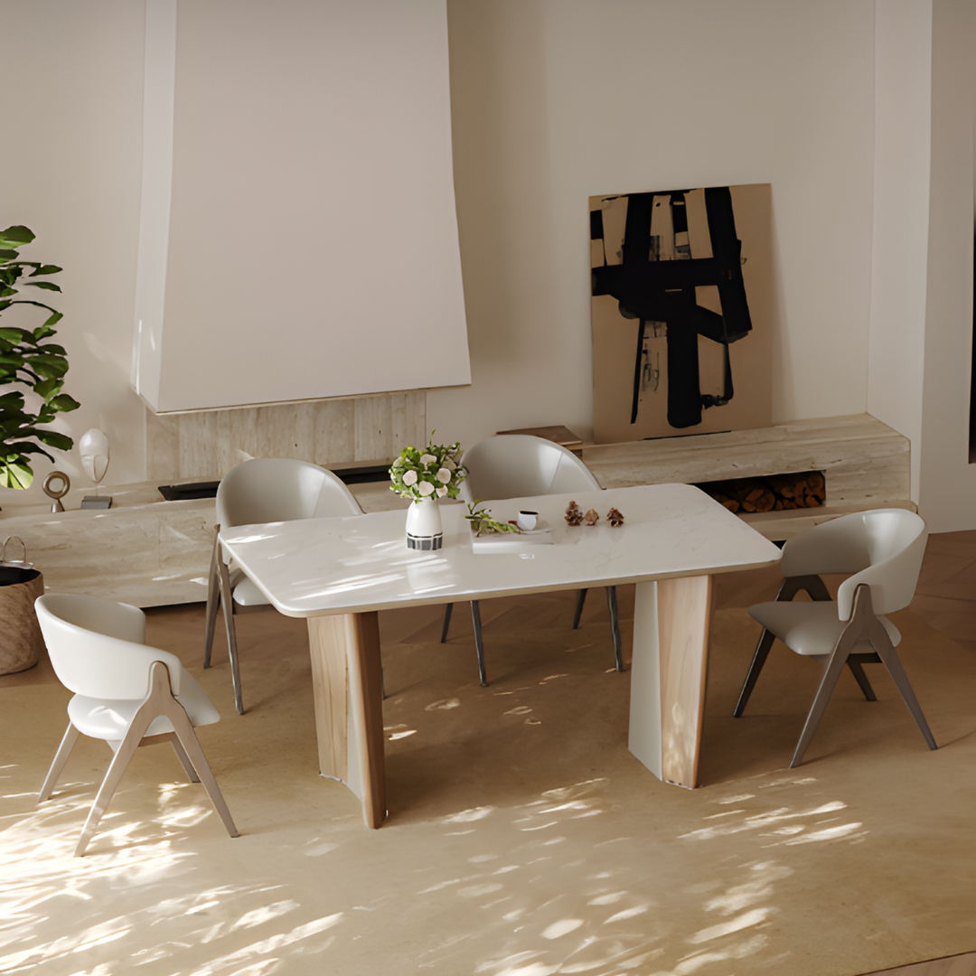 VIRENZA White Jade Stone Dining Table & Chair Set - Urban Mood Singapore