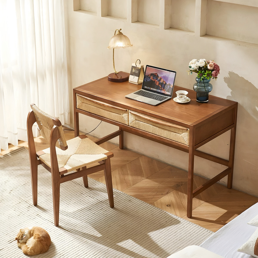 VORTEN Farmhouse Rattan Study Table - Urban Mood Singapore