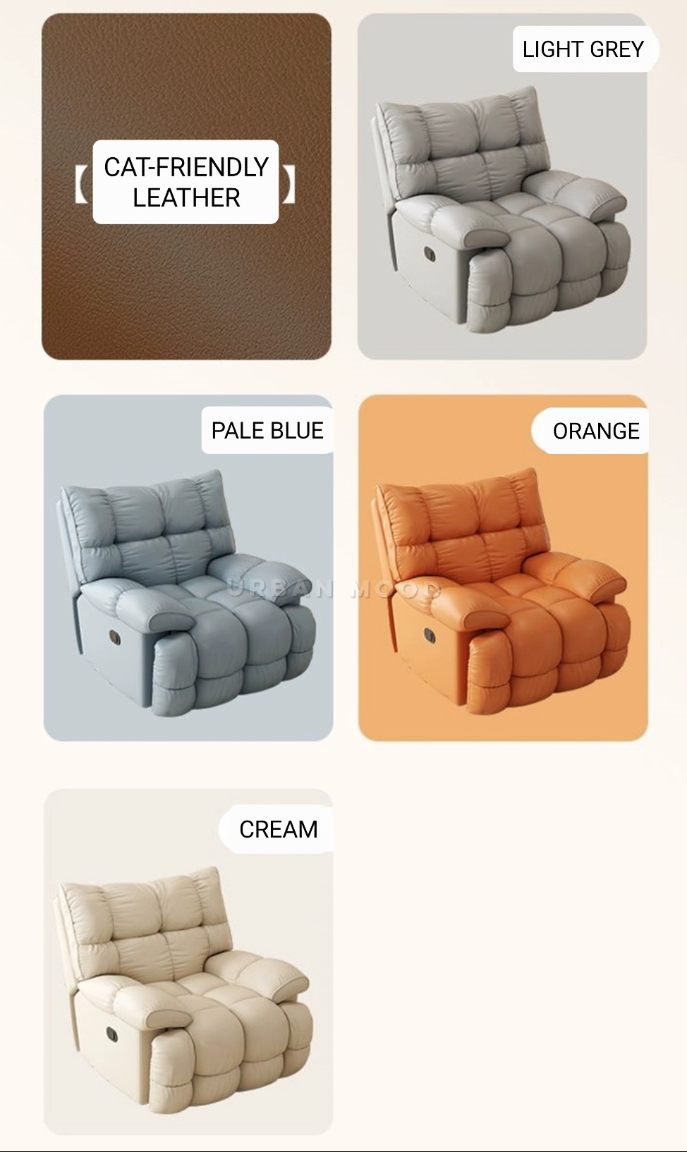 VERVORA Modern Recliner Leathaire Armchair Urban Mood