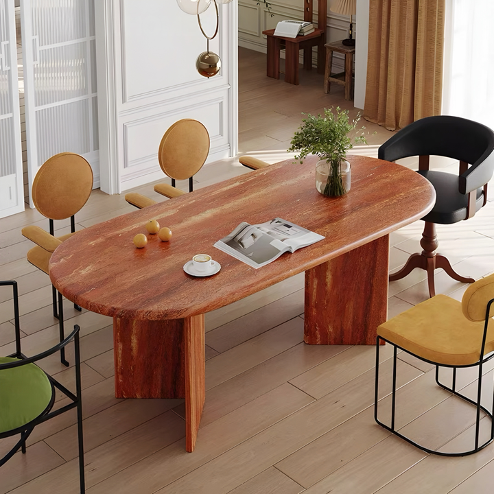 WINFORD Modern Travertine Oval Dining Table - Urban Mood Singapore