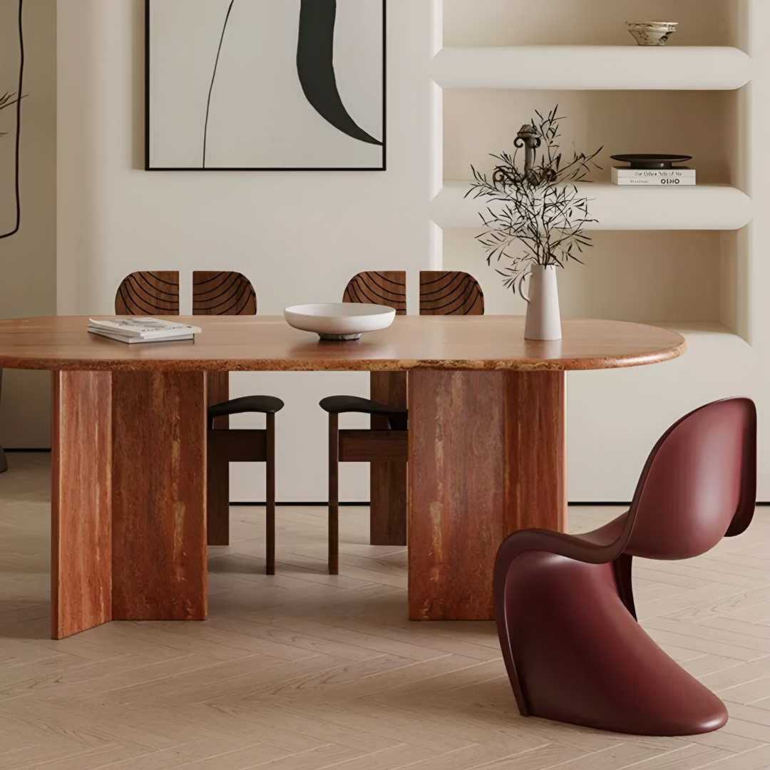 WINFORD Modern Travertine Oval Dining Table - Urban Mood Singapore