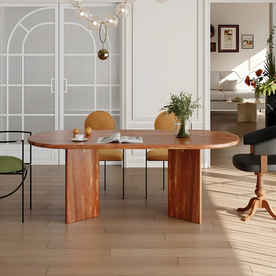 WINFORD Modern Travertine Oval Dining Table - Urban Mood Singapore
