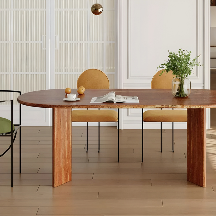 WINFORD Modern Travertine Oval Dining Table - Urban Mood Singapore