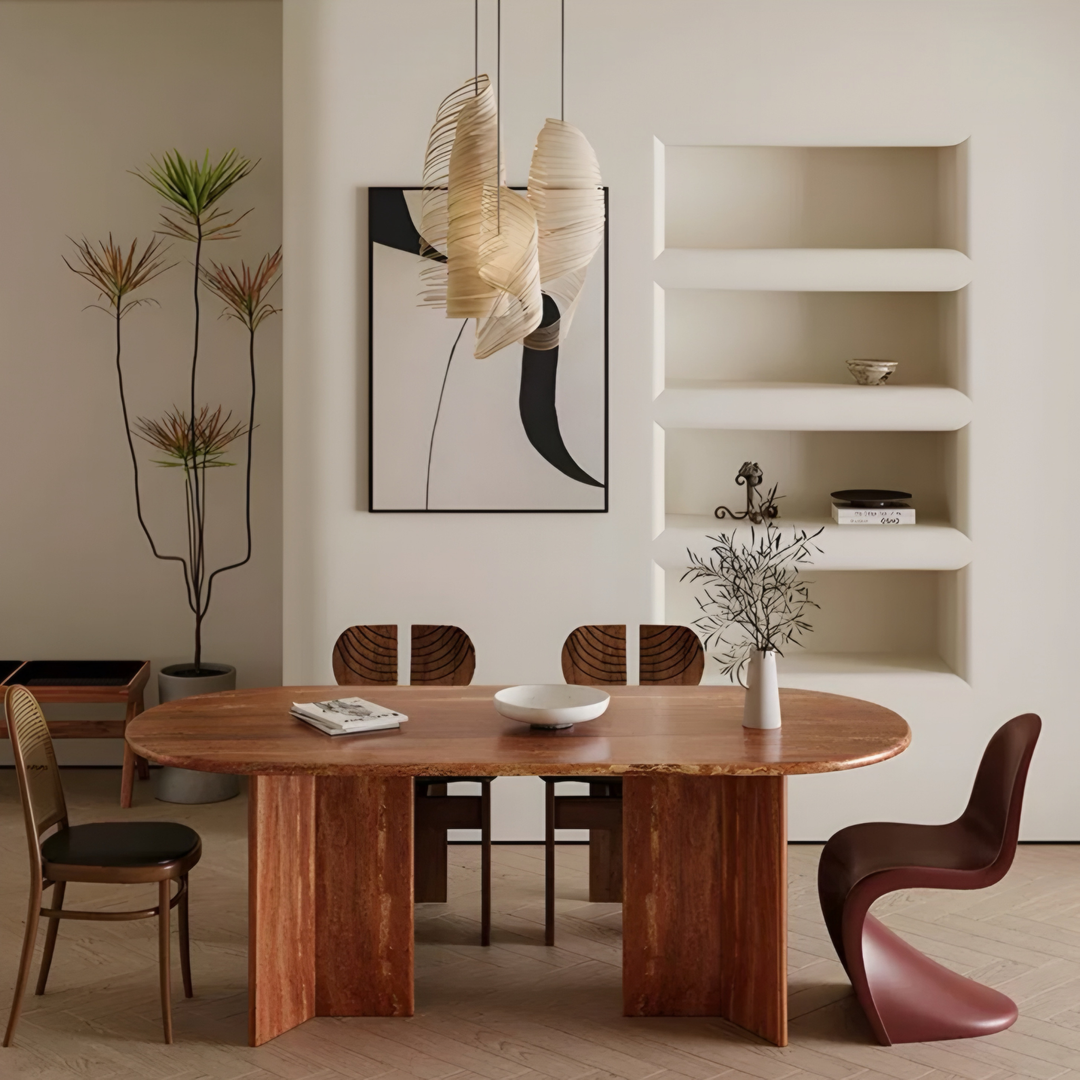 WINFORD Modern Travertine Oval Dining Table - Urban Mood Singapore