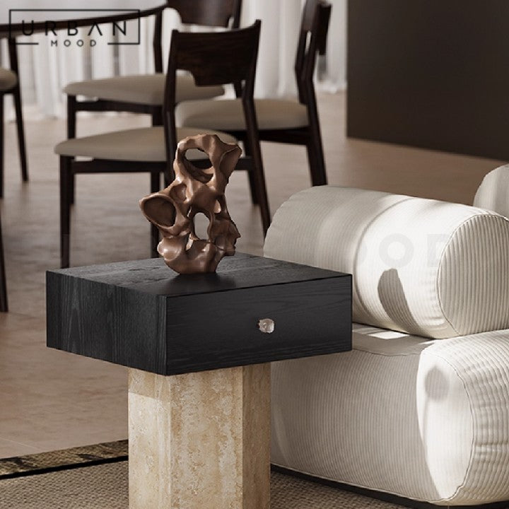 HAYA Modern Travertine Side Table