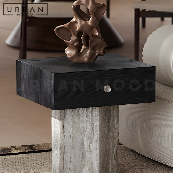 HAYA Modern Travertine Side Table