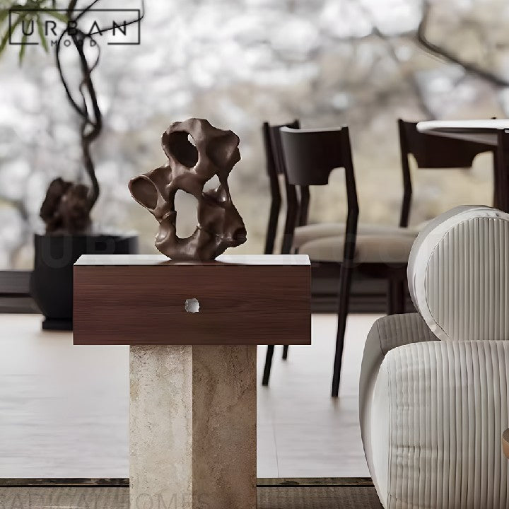 HAYA Modern Travertine Side Table