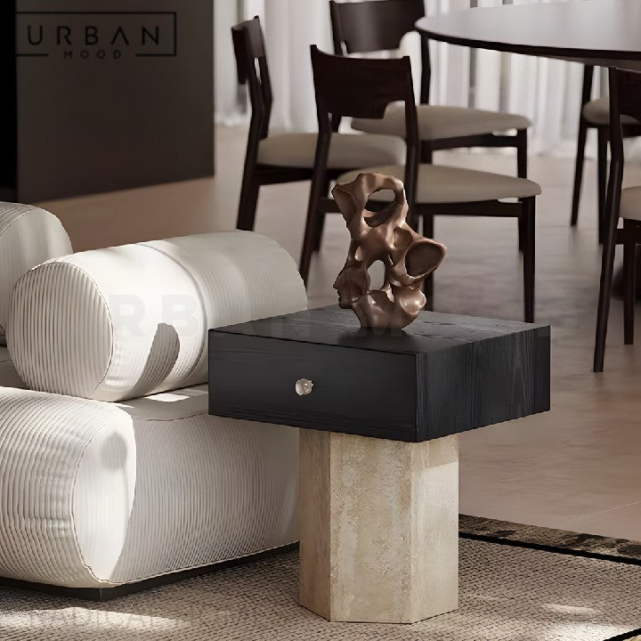 HAYA Modern Travertine Side Table