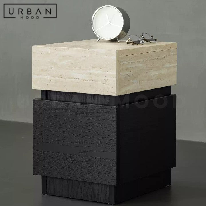 BANEZ Modern Travertine Bedside Table