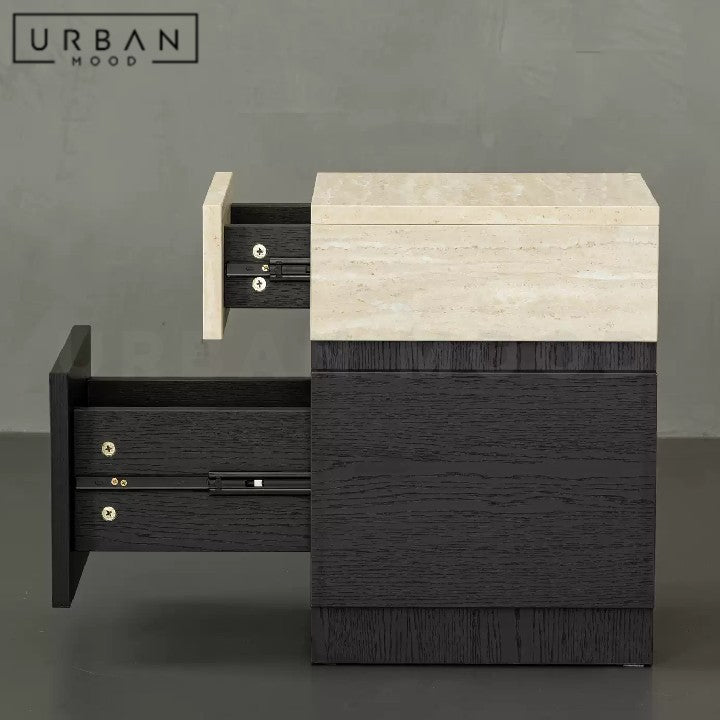 BANEZ Modern Travertine Bedside Table