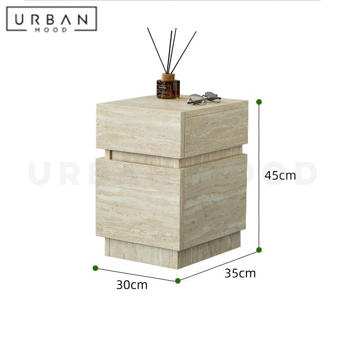BANEZ Modern Travertine Bedside Table