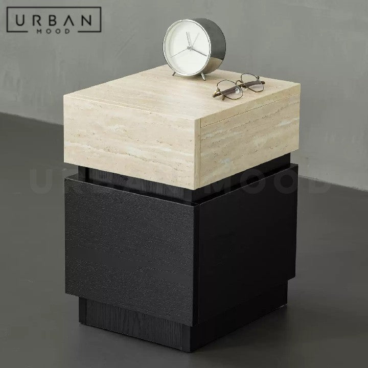 BANEZ Modern Travertine Bedside Table