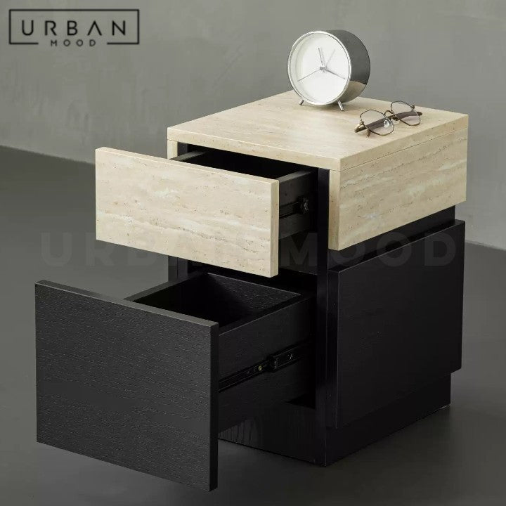 BANEZ Modern Travertine Bedside Table