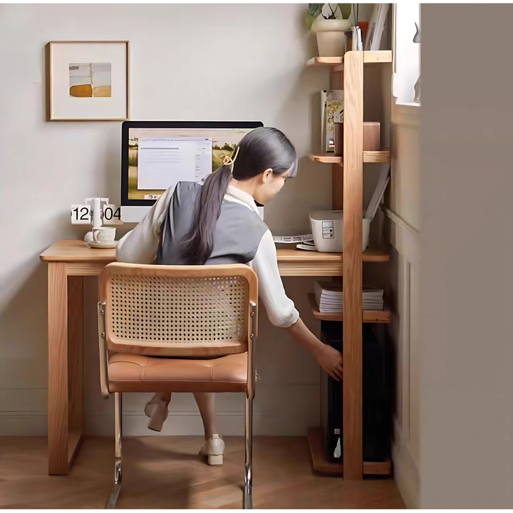 YELKO Modern Oak Wood Study Table with Shelves - Urban Mood Singapore