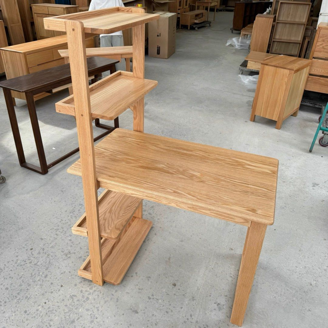 YELKO Modern Oak Wood Study Table with Shelves - Urban Mood Singapore