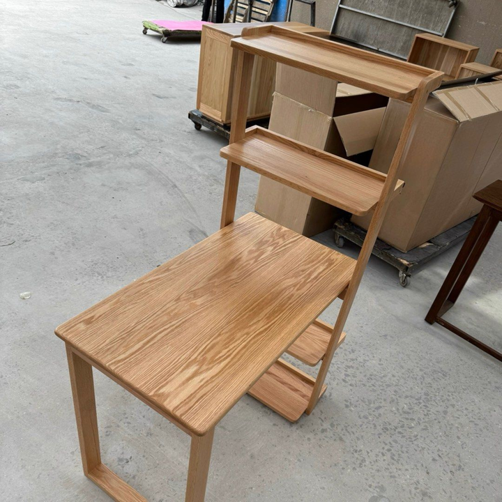YELKO Modern Oak Wood Study Table with Shelves - Urban Mood Singapore