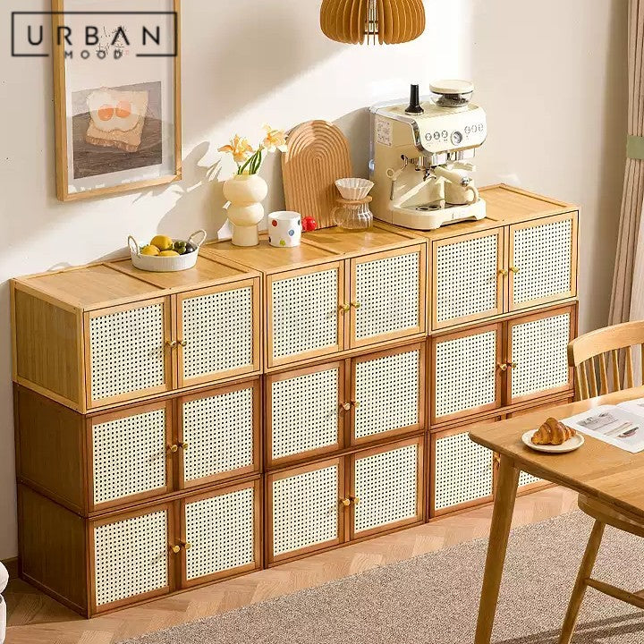 SANNEY Rustic Rattan Display Cabinet