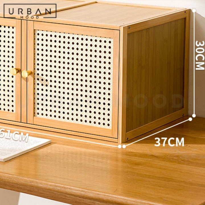 SANNEY Rustic Rattan Display Cabinet