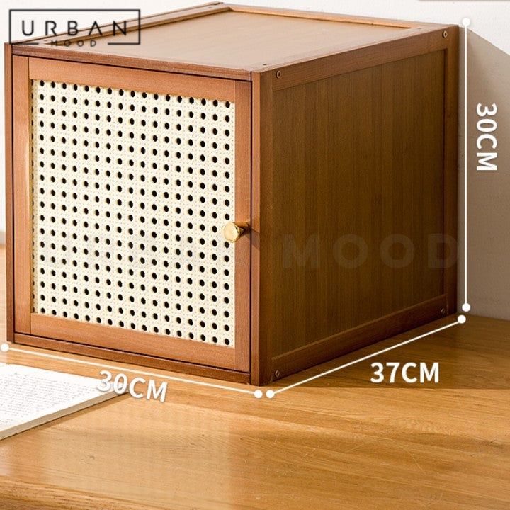 SANNEY Rustic Rattan Display Cabinet