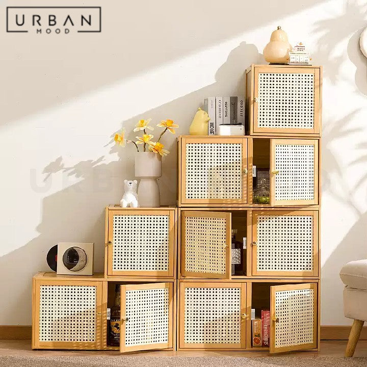 SANNEY Rustic Rattan Display Cabinet