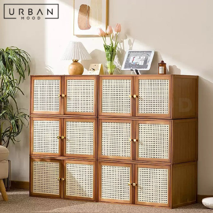 SANNEY Rustic Rattan Display Cabinet