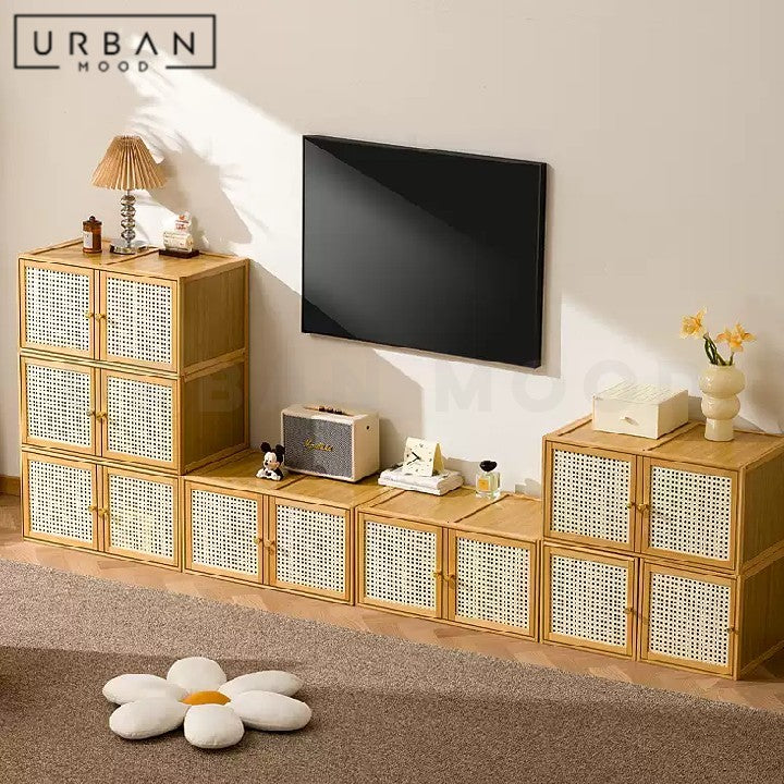 SANNEY Rustic Rattan Display Cabinet