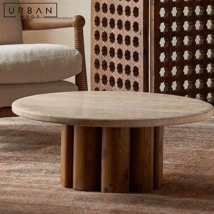 ZAGA Modern Travertine Round Coffee Table