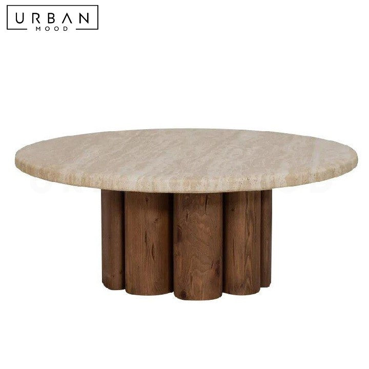 ZAGA Modern Travertine Round Coffee Table