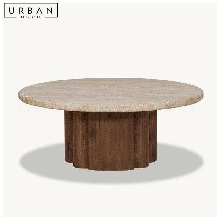 ZAGA Modern Travertine Round Coffee Table