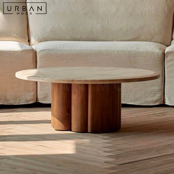 ZAGA Modern Travertine Round Coffee Table