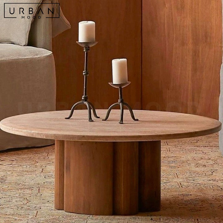 ZAGA Modern Travertine Round Coffee Table