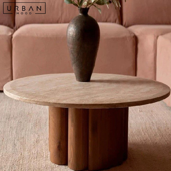 ZAGA Modern Travertine Round Coffee Table