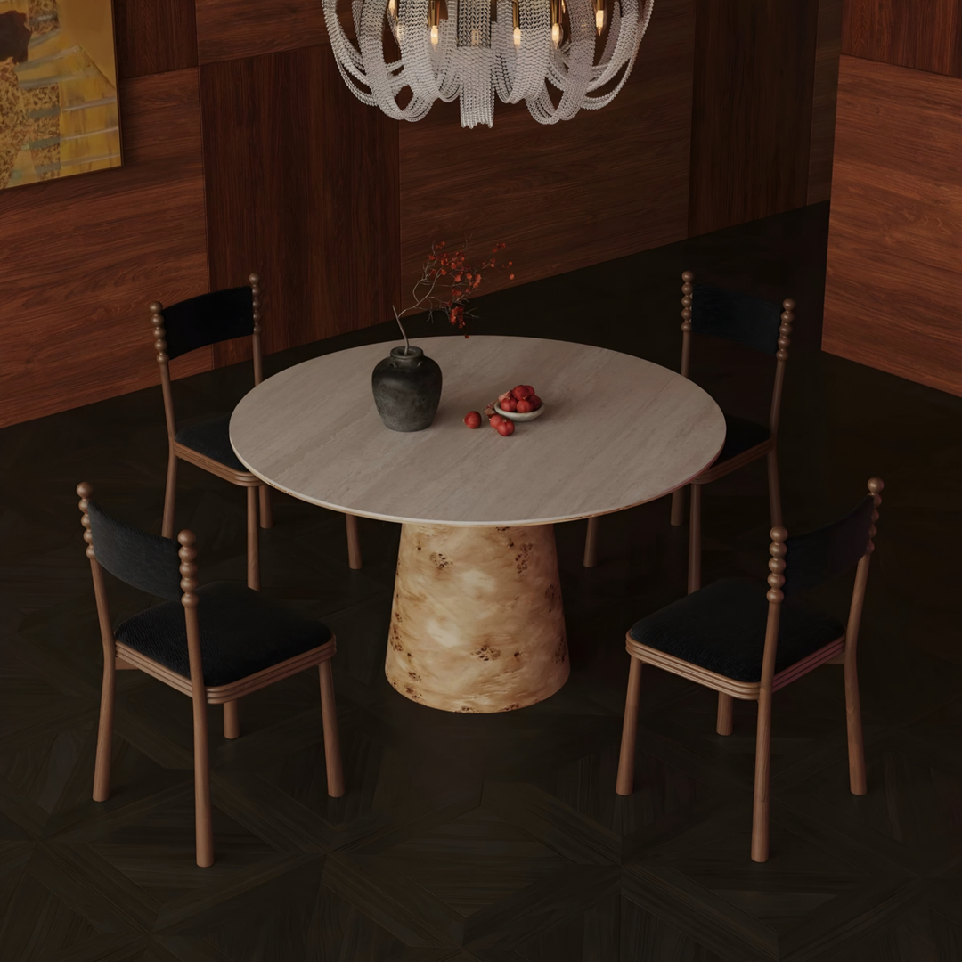 ZENAR Modern Travertine Round Dining Table - Urban Mood Singapore