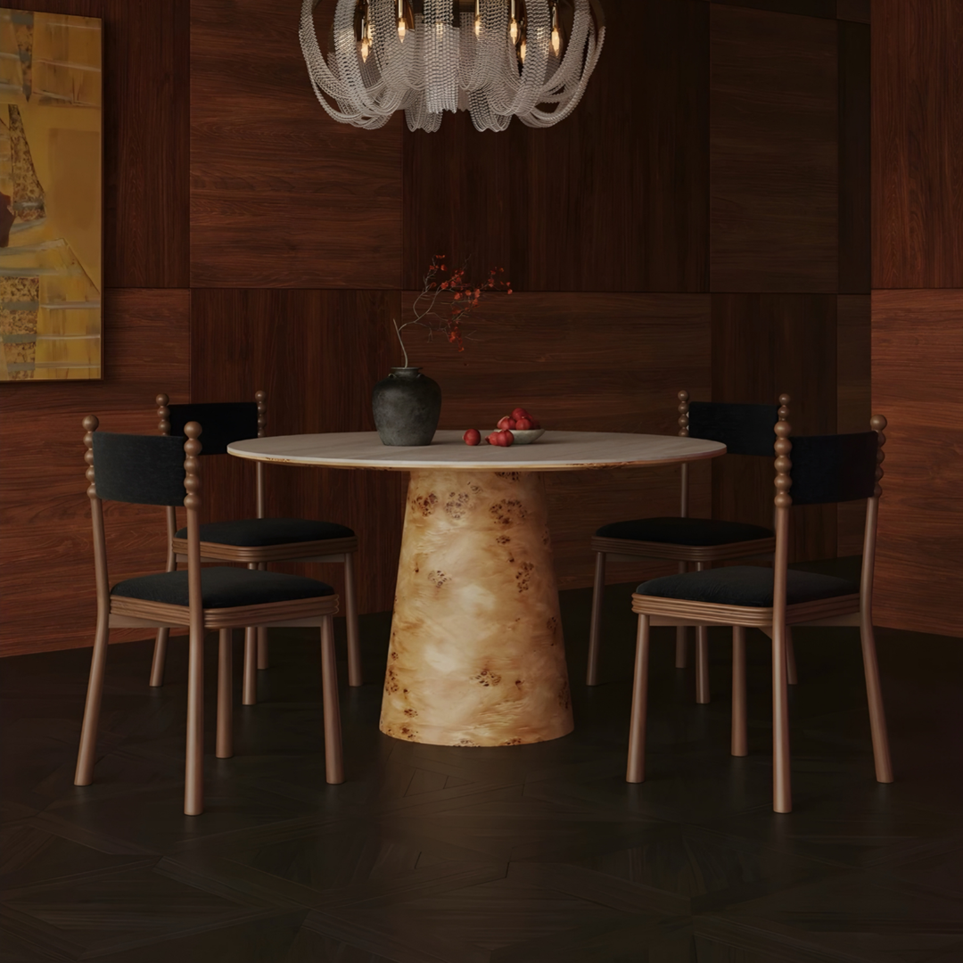 ZENAR Modern Travertine Round Dining Table - Urban Mood Singapore