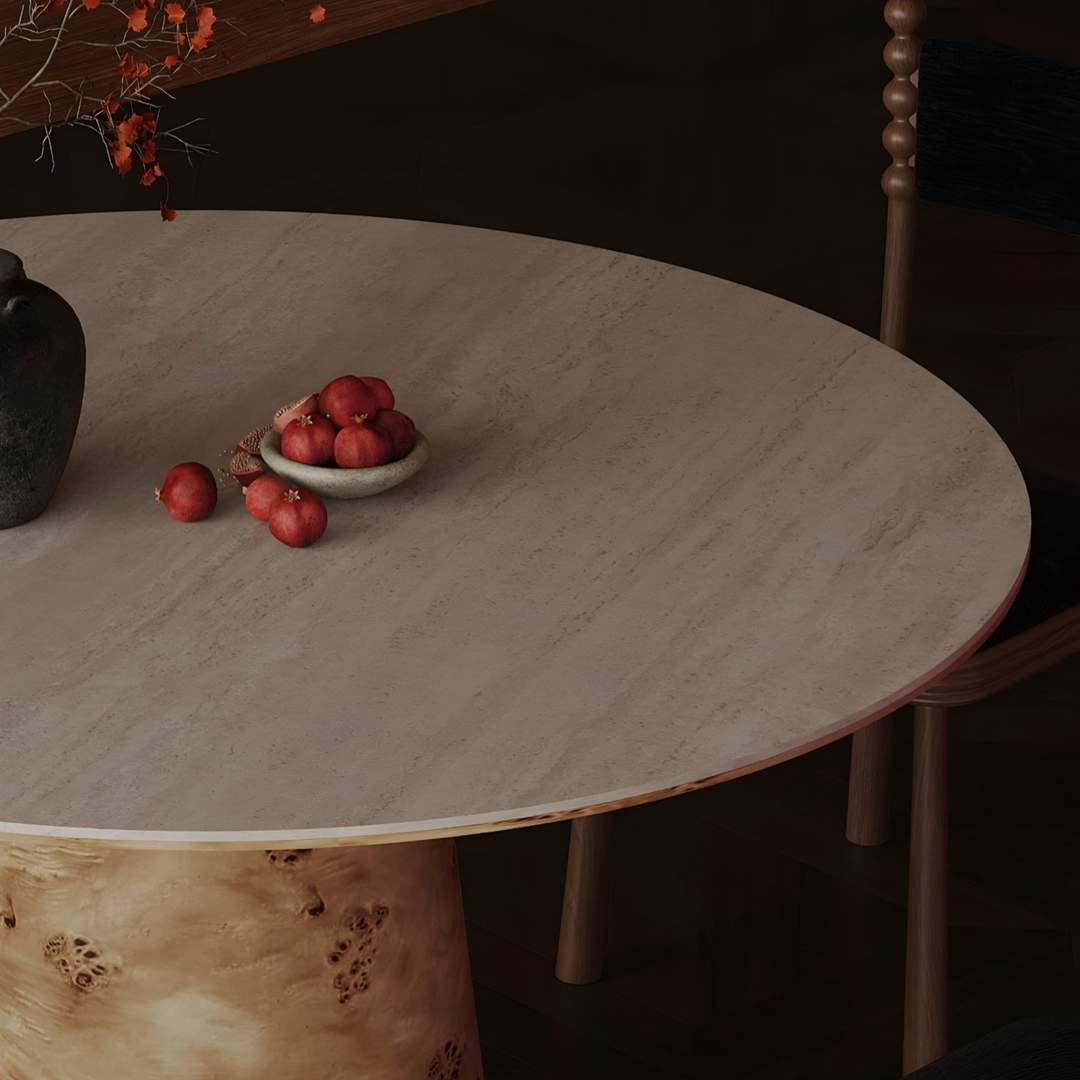 ZENAR Modern Travertine Round Dining Table - Urban Mood Singapore