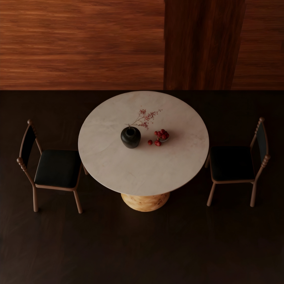 ZENAR Modern Travertine Round Dining Table - Urban Mood Singapore