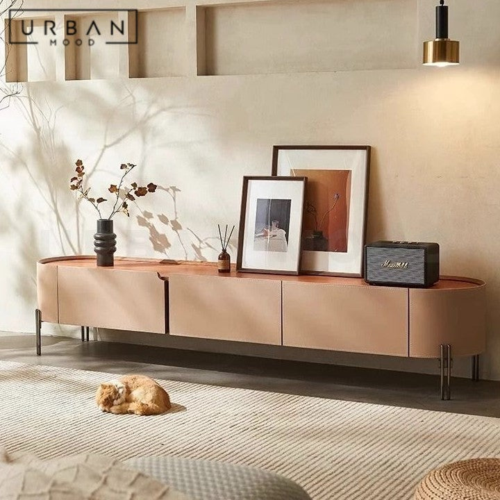 ZEQ Modern Saddle Leather TV Console