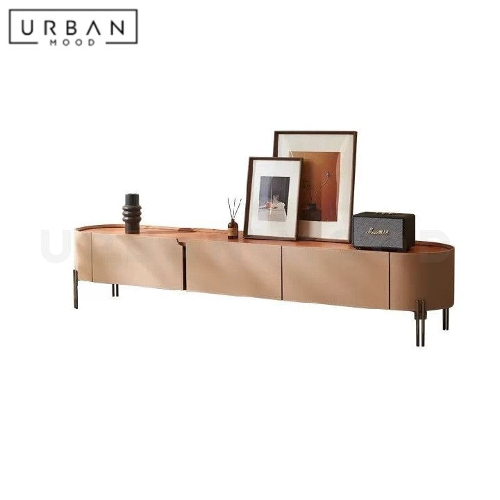 ZEQ Modern Saddle Leather TV Console