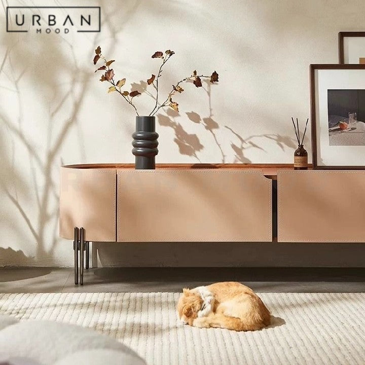 ZEQ Modern Saddle Leather TV Console