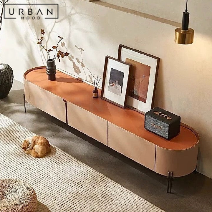 ZEQ Modern Saddle Leather TV Console