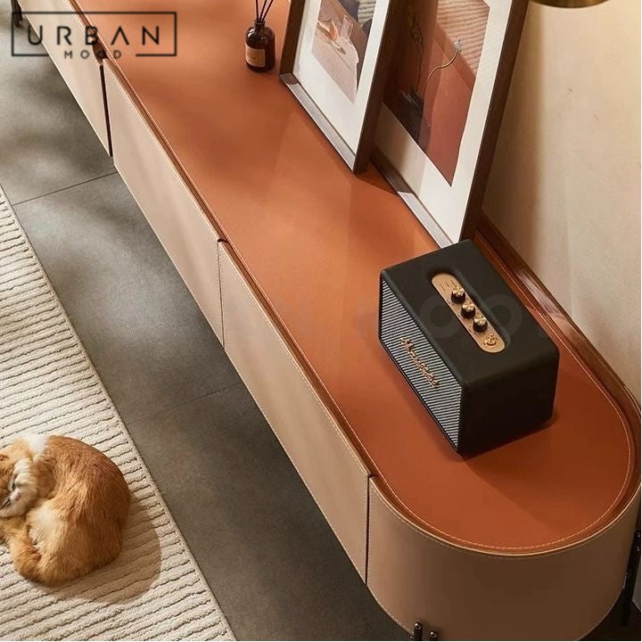 ZEQ Modern Saddle Leather TV Console
