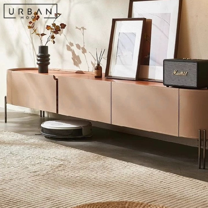 ZEQ Modern Saddle Leather TV Console