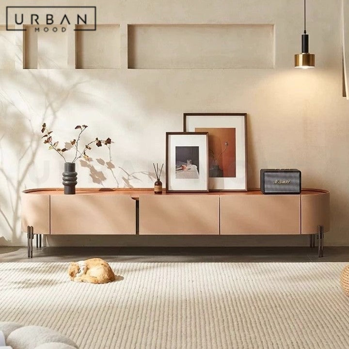 ZEQ Modern Saddle Leather TV Console