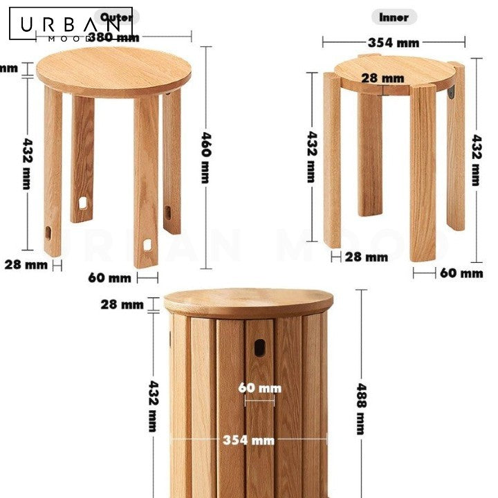 ZHO Scandinavian Solid Wood Stackable Side Table Stool