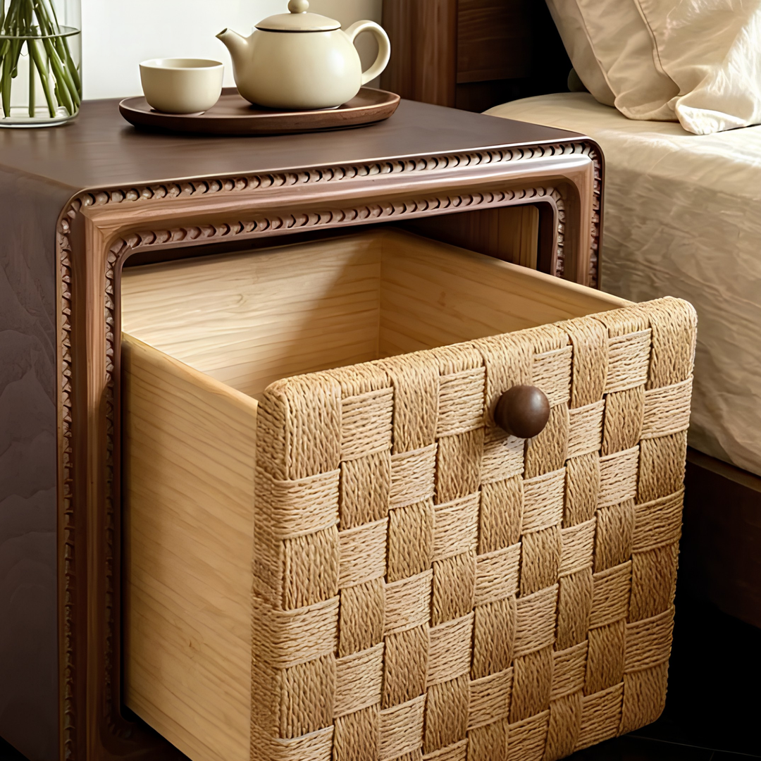 CALLEN Vintage Rattan Bedside Table - Cassa Haus Singapore